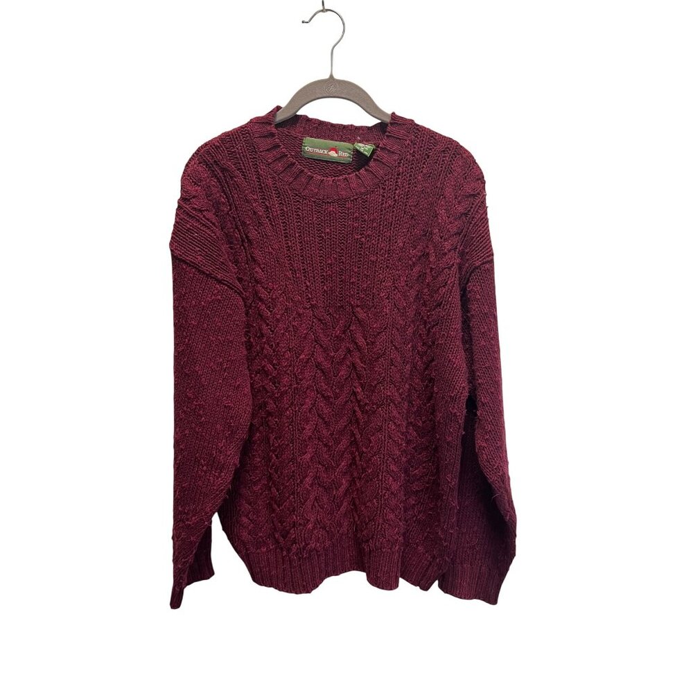Outback Red Maroon Cable-Knit Pullover Sweater Mens M Cotton Wool Blend